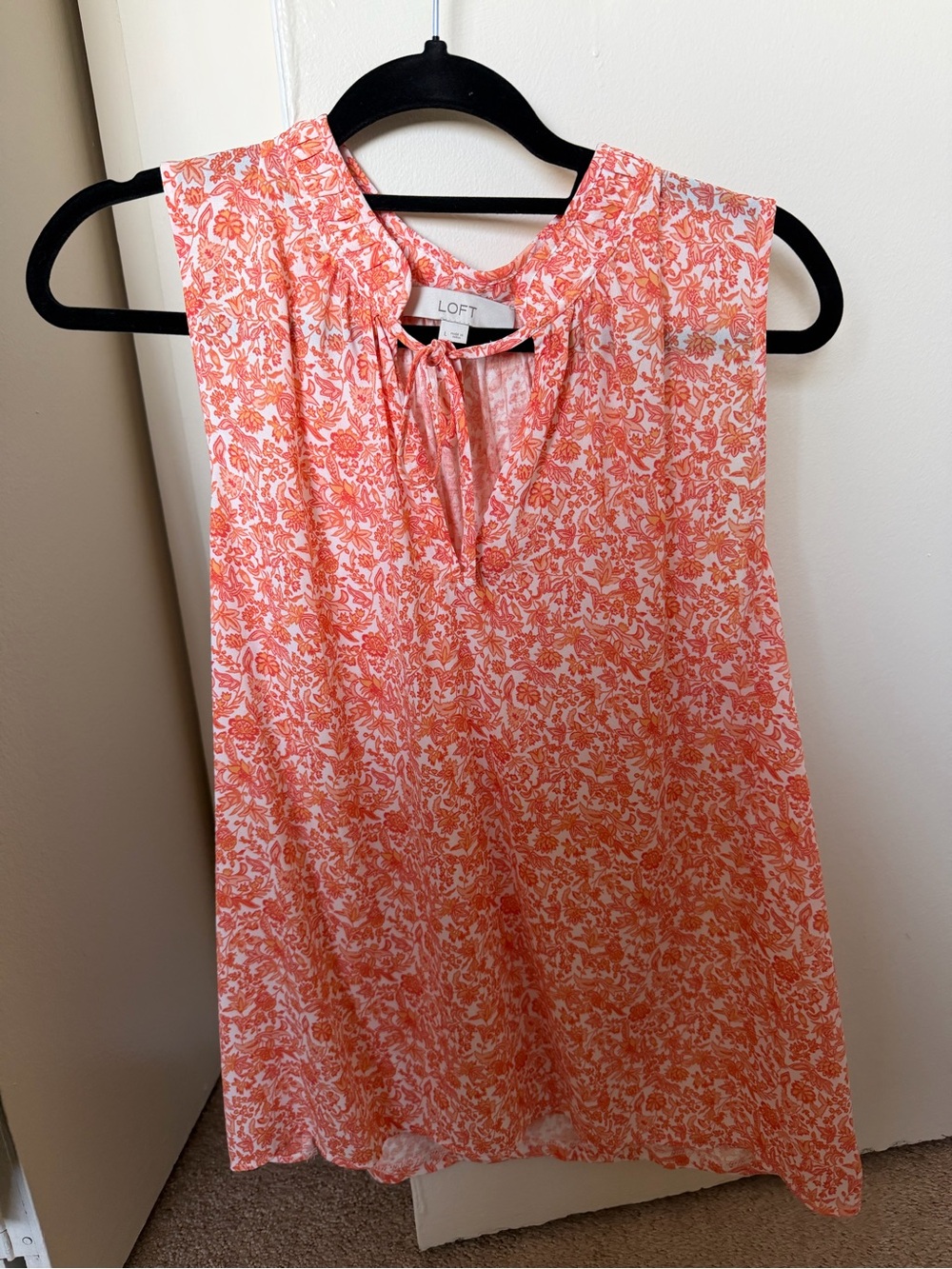 LOFT Coral-Pink Floral Tie-Neck Sleeveless Camisole